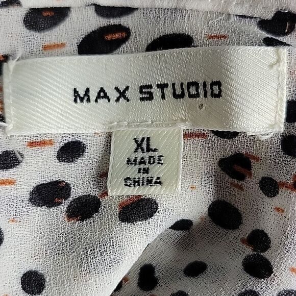 MAX STUDIO Ruffled Cream with Black Dots Button Up Blouse XL‎ - Picture 7 of 7